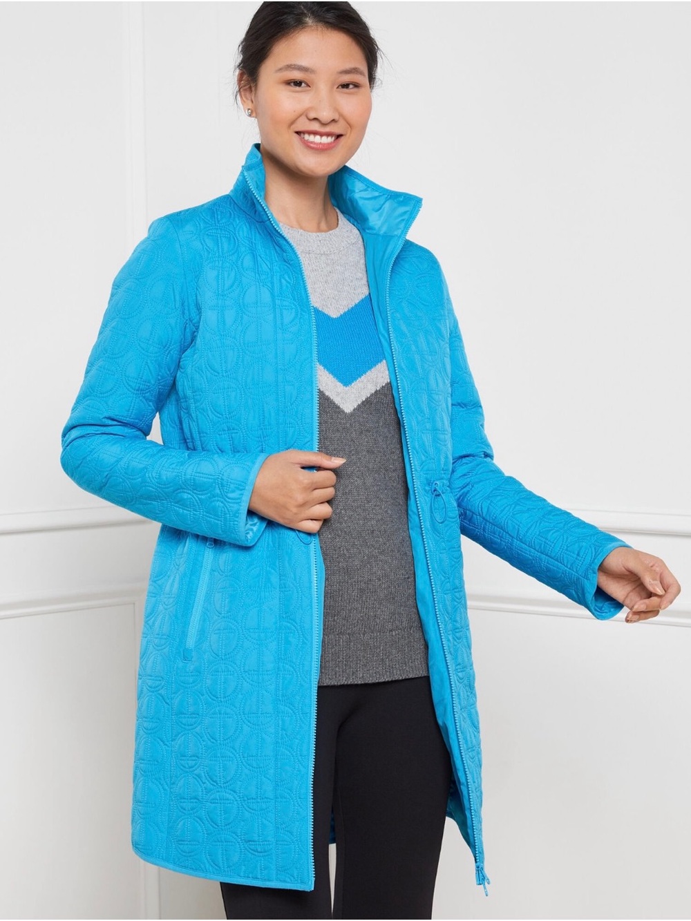 Talbots Signature Quilted Long Puffer Coat - Aqua